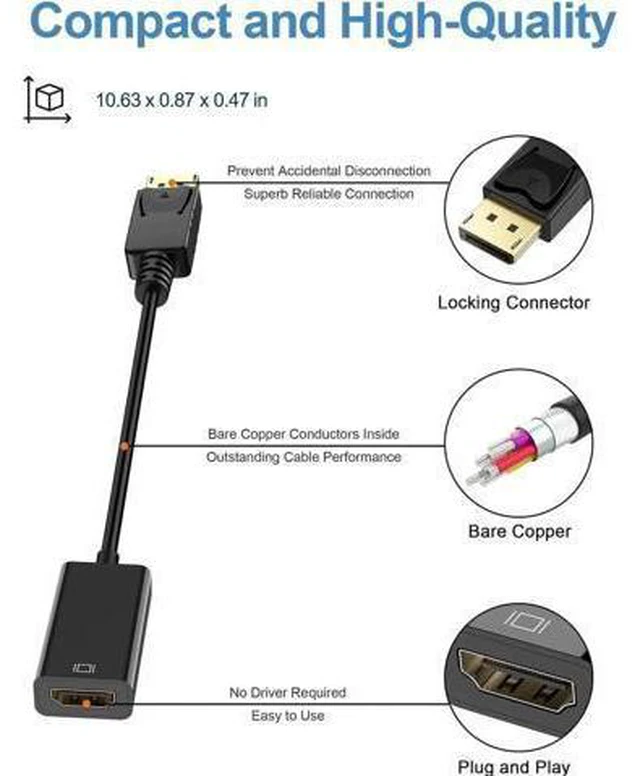 Alt view image 14 of 14 - AOMOPROING 4K DisplayPort (DP) to HDMI Adapter, Gold-Plated Uni-Directional Display Port PC to HDMI Screen Converter (Male to Female) Compatible with HP, D.ell, L.enovo & More, Passive - Black 10 pack