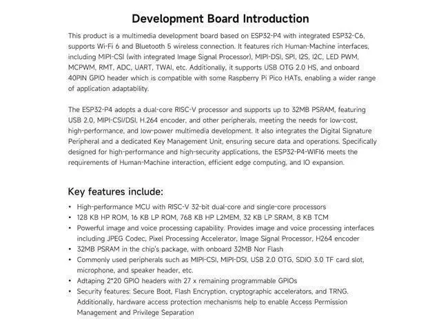 Alt view image 11 of 14 - ESP32-P4-WIFI6 High-Performance Development Board, Based On ESP32-P4 and ESP32-C6, Supports Wi-Fi 6 and Bluetooth 5/BLE, Board Only