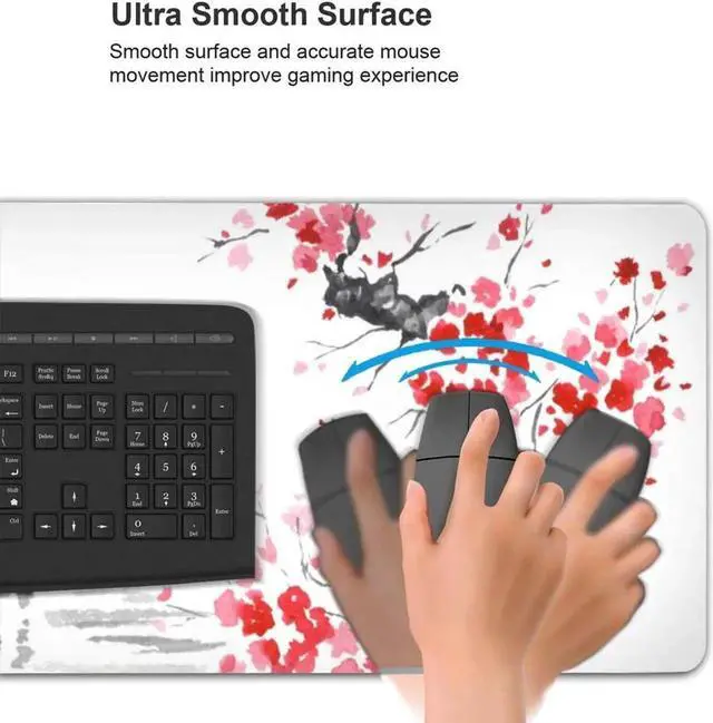 Alt view image 10 of 14 - Black and White Japanese Sumi-E Painting Cherry Blossom Temple Art Gaming Mouse Pad XL Extended Large Mouse Mat Desk Pad Stitched Edges Mousepad Long Non-Slip Rubber Base Mice Pad 31.5 X 11.8 Inch