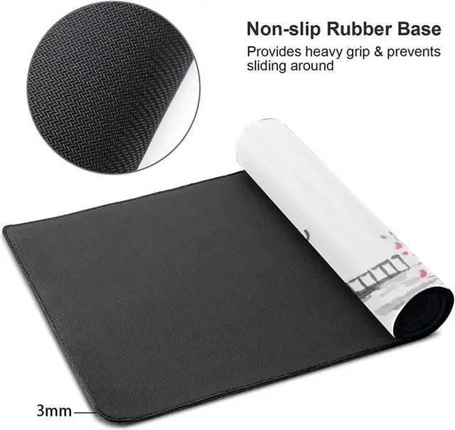 Alt view image 9 of 14 - Black and White Japanese Sumi-E Painting Cherry Blossom Temple Art Gaming Mouse Pad XL Extended Large Mouse Mat Desk Pad Stitched Edges Mousepad Long Non-Slip Rubber Base Mice Pad 31.5 X 11.8 Inch