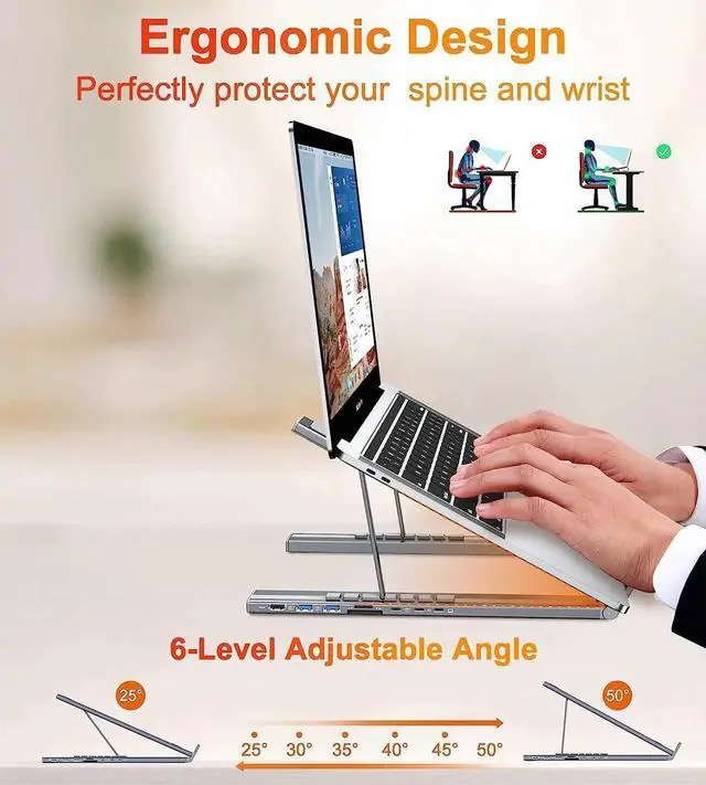 Alt view image 11 of 14 - USB C Laptop Docking Station Stand, USB C Dock Tablet Stand, 7 in 1 USB C Hub with 4K HDMI, 2 USB 3.1, PD 100W, Universal Docking Station for MacBook Pro/Air//HP/Surface/Lenovo, Plug and Play