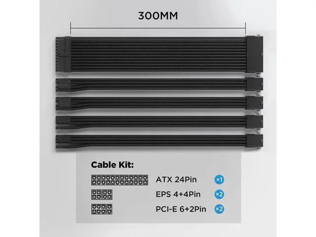 Alt view image 8 of 8 - 30CM Sleeved PSU Extension Cable Kit with Cable Combs, 24Pin + Dual EPS 8Pin(4+4) + Dual PCIe 8Pin(6+2), Black ATX Power Extension Set