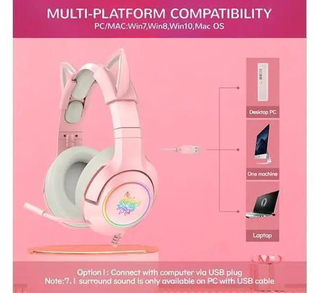 Alt view image 9 of 14 - K9 Gaming Headset with Removable Cat Ears, for PS5, PS4, Nintendo Switch, PC, with Surround Sound, RGB LED Light & Noise Canceling Retractable Microphone