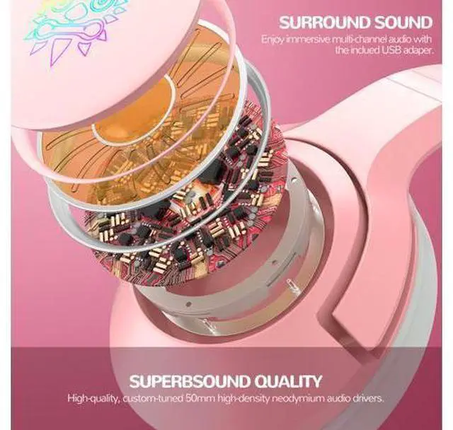 Alt view image 12 of 14 - K9 Gaming Headset with Removable Cat Ears, for PS5, PS4, Nintendo Switch, PC, with Surround Sound, RGB LED Light & Noise Canceling Retractable Microphone