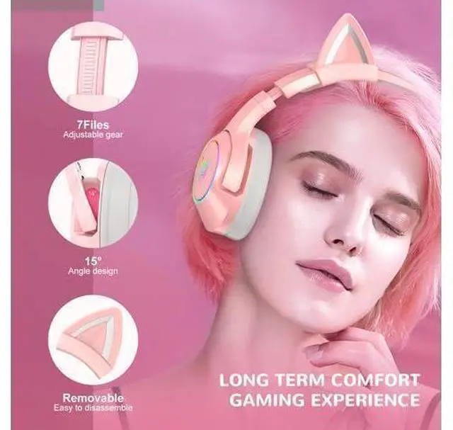 Alt view image 13 of 14 - K9 Gaming Headset with Removable Cat Ears, for PS5, PS4, Nintendo Switch, PC, with Surround Sound, RGB LED Light & Noise Canceling Retractable Microphone