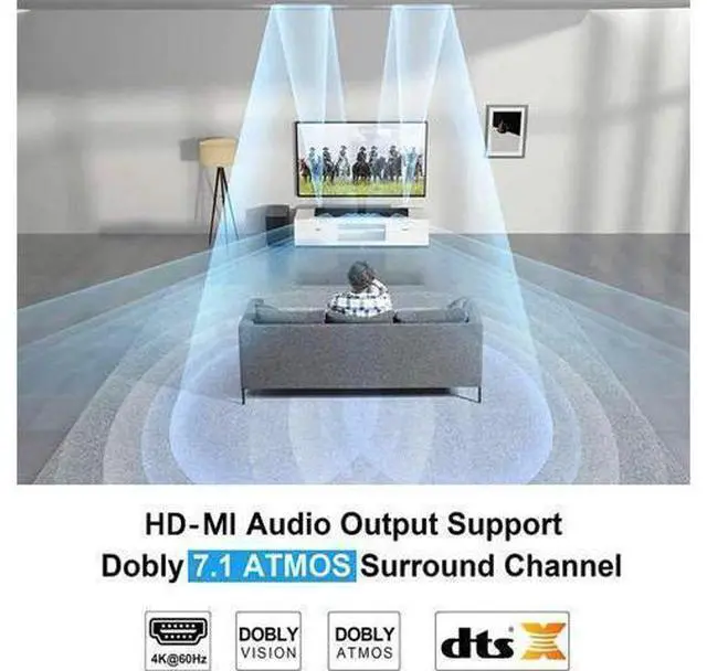Alt view image 13 of 14 - HDMI Switch 4x1 with Audio Extractor, 4K@60Hz Ultra HD HDMI Switcher with Optical TOSLINK SPDIF, 3.5mm Audio Support ARC Function, HDCP 2.2, RGB 8:8:8(7.1CH Dolby atmos),EDID,HDR 1