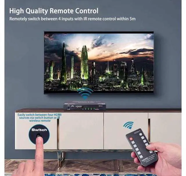 Alt view image 14 of 14 - HDMI Switch 4x1 with Audio Extractor, 4K@60Hz Ultra HD HDMI Switcher with Optical TOSLINK SPDIF, 3.5mm Audio Support ARC Function, HDCP 2.2, RGB 8:8:8(7.1CH Dolby atmos),EDID,HDR 1