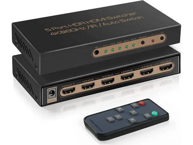 Alt view image 8 of 14 - 4K @60HZ HDMI Switch 5x1, HDMI 2.0 Switch 5 in 1 Out, 4K HDMI Switch with Remote Control Support Auto Switch, 3D, HDR 10, 18Gbps, HDCP 2.2 for PS5, Xbox, DVD, Monitor