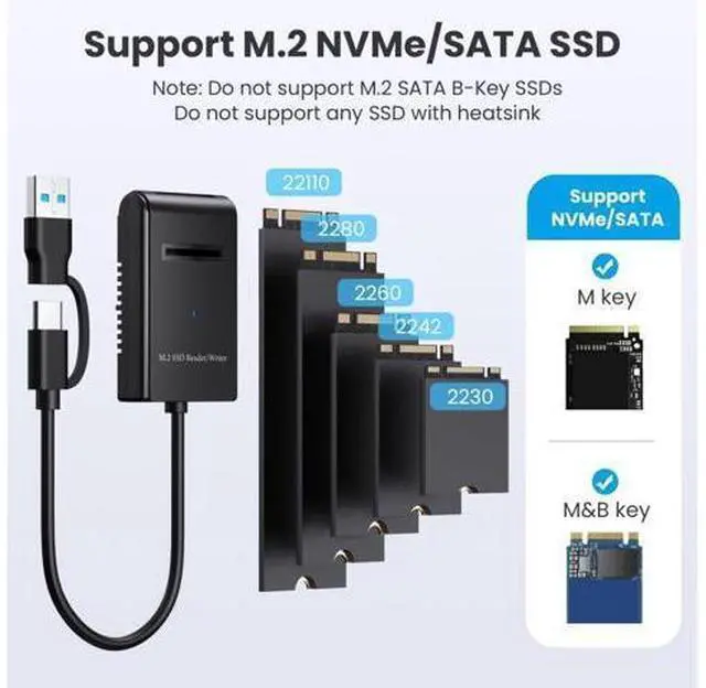Alt view image 9 of 14 - M.2 NVME/SATA SSD Enclosure Reader/Writer,USB A/C 10Gbps Desktop M.2 SSD Dual Protocol Enclosure Adapter