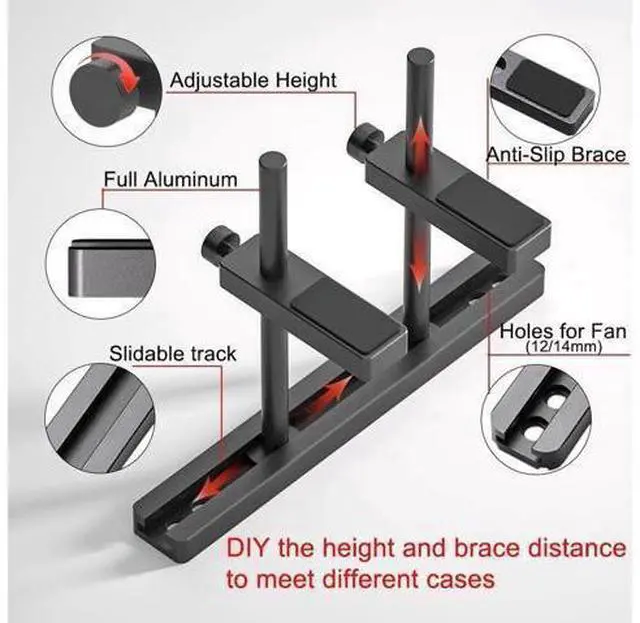 Alt view image 11 of 12 - Aomoproing GPU Support Bracket Dual Brace: Fan mounting Adjustable Aluminum Graphics Card GPU Sag Bracket Video Card Stand Holder Graphics Card Bracket, Support Big GPU - 128mm
