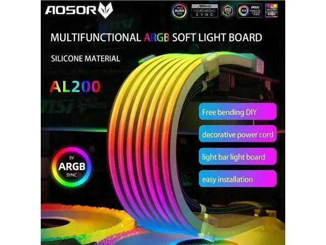 Alt view image 9 of 14 - COOLMOON AOSOR AL200 Lamp Tape 5V ARGB Aura Sync Flexible Light Bar Widening Bendable Multifunctional DIY for 3x8P Graphics Card