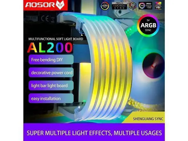 Alt view image 11 of 14 - COOLMOON AOSOR AL200 Lamp Tape 5V ARGB Aura Sync Flexible Light Bar Widening Bendable Multifunctional DIY for 3x8P Graphics Card
