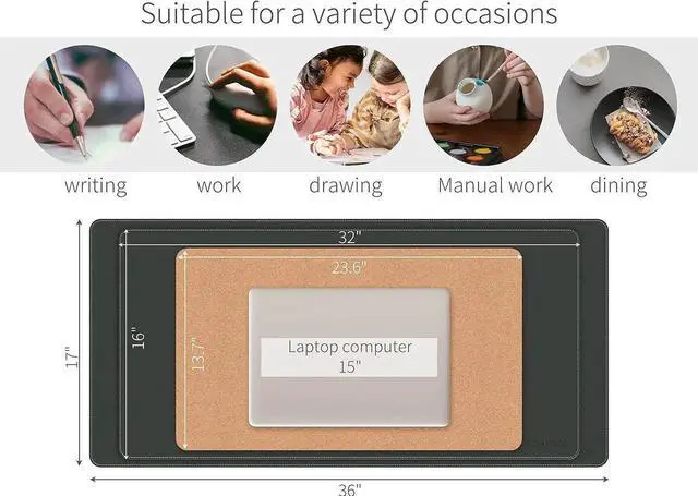 Alt view image 9 of 14 - Dual-Sided Mouse Pad Natural Cork & PU Leather Large Desk Pad for Office and Home Work Desk Protector Non-Slip Waterproof Easy Clean (Black 36x17)