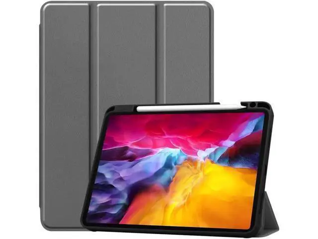 Alt view image 8 of 14 - iPad Pro 11 inch Case 2022 2021 2020 2018 with Pencil Holder, Slim Lightweight Trifold Stand Cover with Soft TPU Back Cover - Auto Sleep / Wake+Pencil Charging - Smart Case Grey