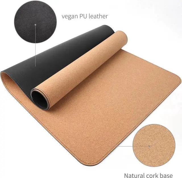 Alt view image 13 of 14 - Dual-Sided Mouse Pad Natural Cork & PU Leather Large Desk Pad for Office and Home Work Desk Protector Non-Slip Waterproof Easy Clean (Black 36x17)