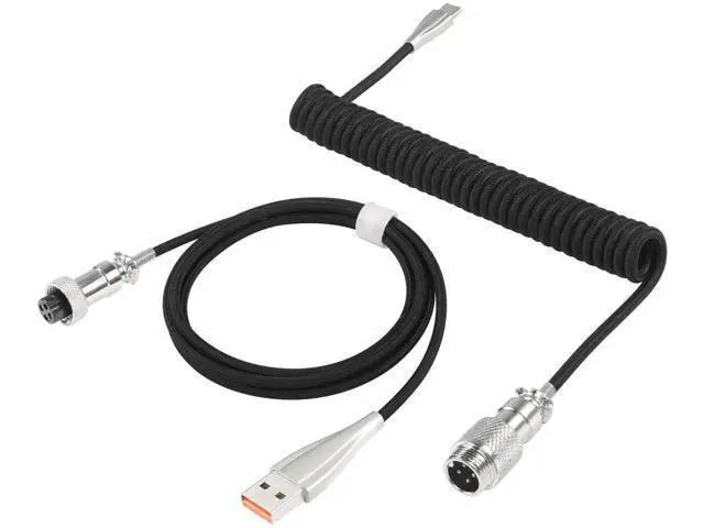 Alt view image 8 of 14 - Aomoproing Coiled Keyboard Cable for Gaming Keyboard, Coiled Aviator Keyboard Cables Type-C to USB A Cable with Detachable Aviator Connector, Double-Sleeved Mechanical Keyboard Wire (Black)