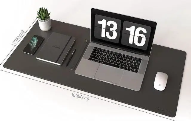 Alt view image 14 of 14 - Dual-Sided Mouse Pad Natural Cork & PU Leather Large Desk Pad for Office and Home Work Desk Protector Non-Slip Waterproof Easy Clean (Black 36x17)