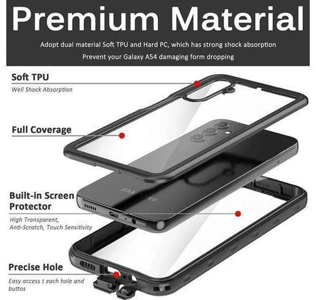 Alt view image 9 of 14 - For Samsung Galaxy A54 5G Waterproof Case, with Built-in Screen Protector, Full Protection Shockproof Dustproof Phone Cover for Samsung Galaxy A54 5G