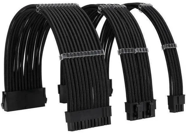 Alt view image 7 of 12 - Black Braided Sleeved PSU Extension Cable Kit, 18AWG ATX 24Pin + EPS 8Pin + PCIe 8Pin with Cable Combs for Motherboard & GPU