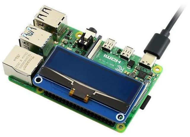 Alt view image 11 of 12 - 2.23inch OLED Display HAT for Raspberry Pi 128×32 Pixels with Embedded 1305 Driver Communicating via SPI or I2C Interface.