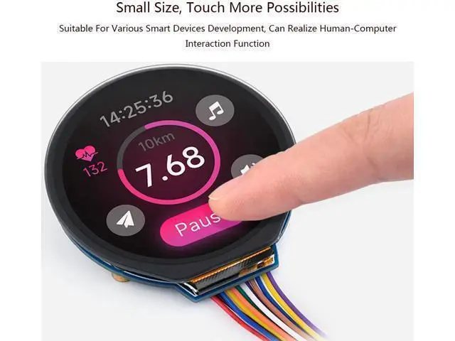 Alt view image 9 of 14 - 1.28inch Touch Round LCD Module with Touch Panel, 240×240 IPS Capacitive Display Screen, 65K RGB Color, SPI & I2C Port, GC9A01 & CST816S Chip, for Raspberry Pi/Raspberry Pi Pico/Ardu/STM32, etc
