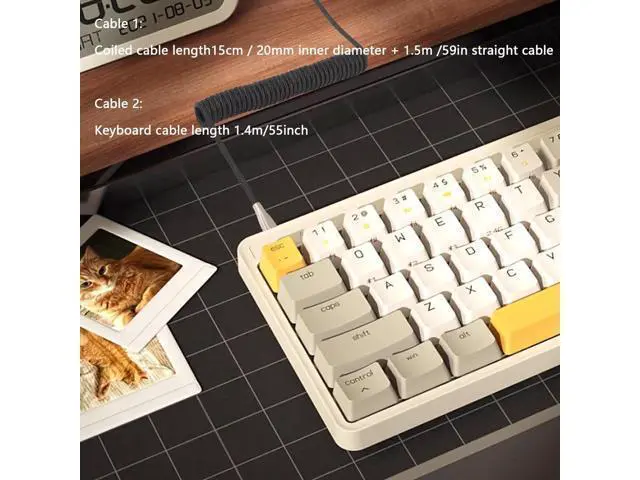 Alt view image 12 of 14 - Aomoproing Coiled Keyboard Cable for Gaming Keyboard, Coiled Aviator Keyboard Cables Type-C to USB A Cable with Detachable Aviator Connector, Double-Sleeved Mechanical Keyboard Wire (Black)