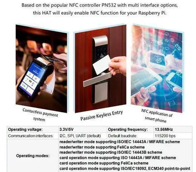 Alt view image 14 of 14 - PN532 NFC HAT for Raspberry Pi 4B/3B+/3B/2B/Zero/Zero W - I2C / SPI/UART Interface, Supports Various NFC/RFID Cards