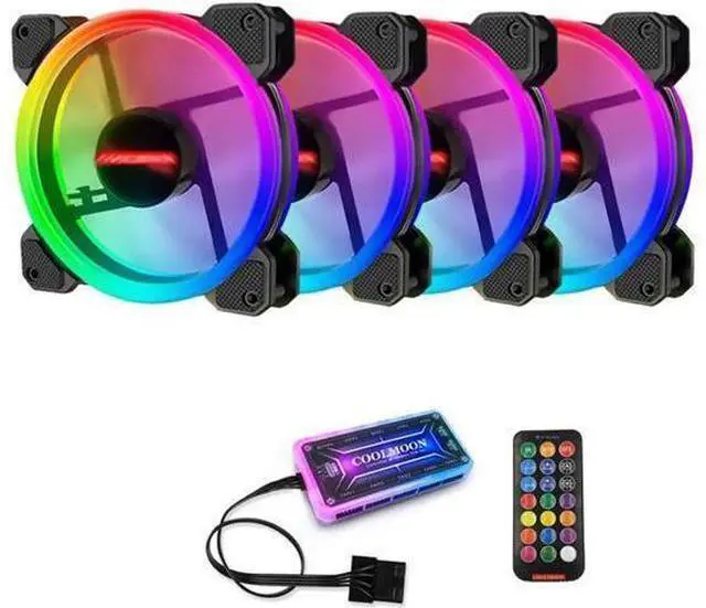 Alt view image 8 of 14 - Computer Case PC Cooling Fan RGB Adjust 120mm Quiet + IR Remote New Computer Cooler RGB CPU Case Fan Four In One