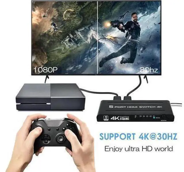 Alt view image 10 of 14 - HDMI Switch 5 in 1 Out, 5 Port HDMI Switcher Selector Box with IR Remote Control & Auto Switch, Support 4K @30Hz, HDR, HDCP, 3D, 1080P for HDTV PS3 PS4 Xbox Projector Blu-ray Player (Black)