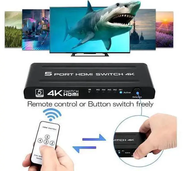 Alt view image 14 of 14 - HDMI Switch 5 in 1 Out, 5 Port HDMI Switcher Selector Box with IR Remote Control & Auto Switch, Support 4K @30Hz, HDR, HDCP, 3D, 1080P for HDTV PS3 PS4 Xbox Projector Blu-ray Player (Black)