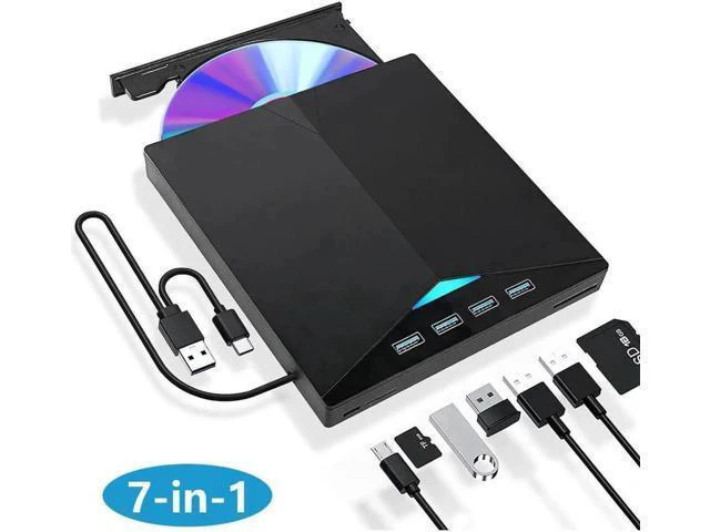 Alt view image 8 of 14 - External CD/DVD Drive for Laptop, 7-in-1 USB 3.0 DVD Player, Portable CD/DVD Burner, CD-ROM External DVD Drive with 4 Ports USB Hub, SD/TF Card Reader, Compatible with Windows 11/10/8/7, Linux, Mac OS