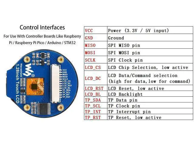 Alt view image 11 of 14 - 1.28inch Touch Round LCD Module with Touch Panel, 240×240 IPS Capacitive Display Screen, 65K RGB Color, SPI & I2C Port, GC9A01 & CST816S Chip, for Raspberry Pi/Raspberry Pi Pico/Ardu/STM32, etc