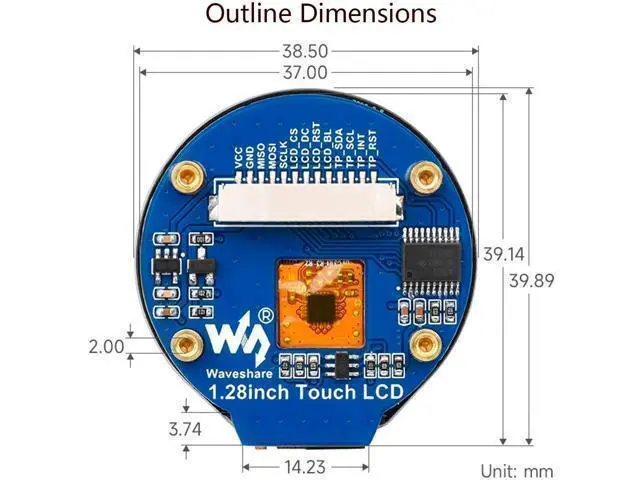 Alt view image 14 of 14 - 1.28inch Touch Round LCD Module with Touch Panel, 240×240 IPS Capacitive Display Screen, 65K RGB Color, SPI & I2C Port, GC9A01 & CST816S Chip, for Raspberry Pi/Raspberry Pi Pico/Ardu/STM32, etc