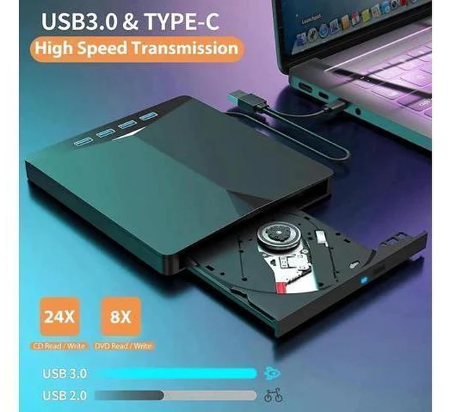 Alt view image 10 of 14 - External CD/DVD Drive for Laptop, 7-in-1 USB 3.0 DVD Player, Portable CD/DVD Burner, CD-ROM External DVD Drive with 4 Ports USB Hub, SD/TF Card Reader, Compatible with Windows 11/10/8/7, Linux, Mac OS