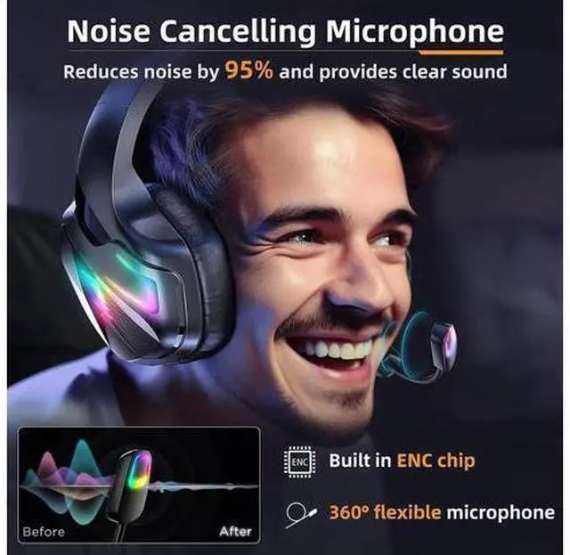 Alt view image 9 of 14 - Wired Gaming Headset for PS5, PS4, PC, Stereo Surround Sound Gaming Headphones with Noise Cancelling Microphone, Over-Ear Gamer Headset with 4 Mode RGB Light for Laptop Mac Switch XboxOne (Black)