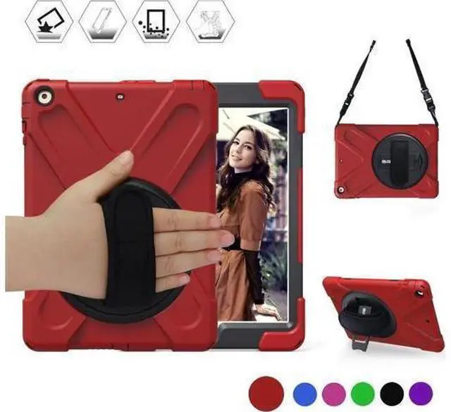 Alt view image 8 of 14 - iPad Mini Case iPad Mini 1 2 3 Case Cover with 360 Degree Rotating Kickstand Hand Grip Strap Shoulder Strap ShockProof Rugged Hybrid Protective Case For Apple iPad Mini 1 2 3 Shell Red