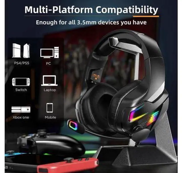 Alt view image 11 of 14 - Wired Gaming Headset for PS5, PS4, PC, Stereo Surround Sound Gaming Headphones with Noise Cancelling Microphone, Over-Ear Gamer Headset with 4 Mode RGB Light for Laptop Mac Switch XboxOne (Black)