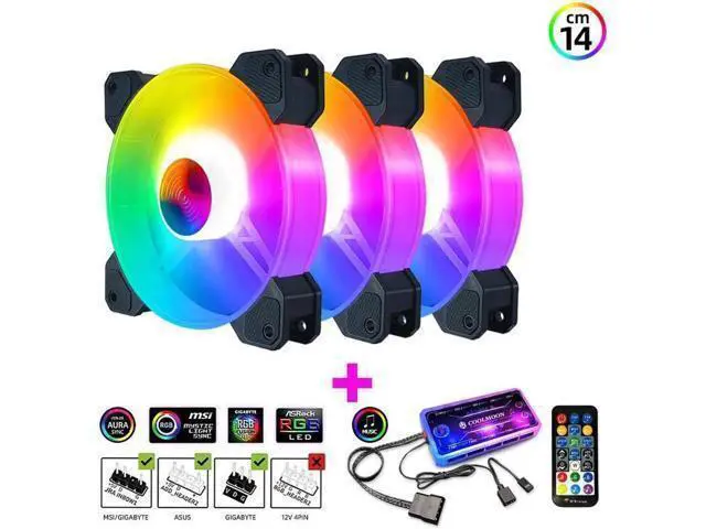 Alt view image 8 of 14 - 14cm ARGB Fan 140mm Case Fan with Music Controller Support AURA SYNC Computer Cooler Cooling RGB Case Fans 14cm