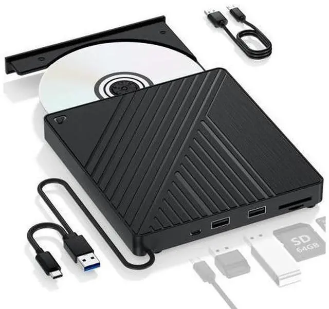 Alt view image 6 of 10 - Ultra-Portable 5-in-1 External Blu-ray Drive: USB 3.0 & USB-C DVD/CD Burner, BD Reader with Dual USB-A Ports & SD/TF Card Readers Seamless Laptop/PC Compatibility for Windows, Mac, Linux (5 IN 1)