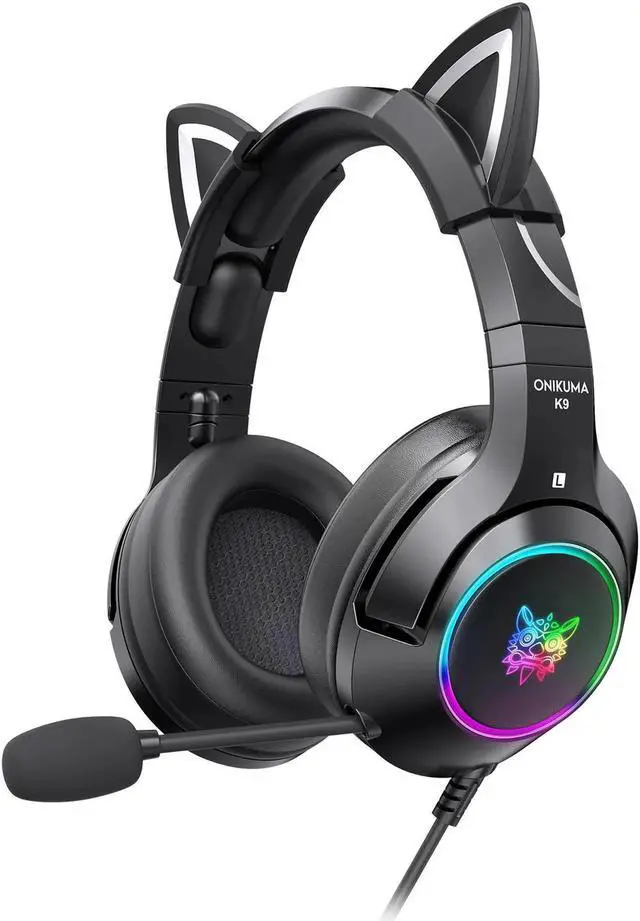 Alt view image 8 of 14 - K9 Gaming Headset with Removable Cat Ears, for PS5, PS4, Nintendo Switch, PC, with Surround Sound, RGB LED Light & Noise Canceling Retractable Microphone