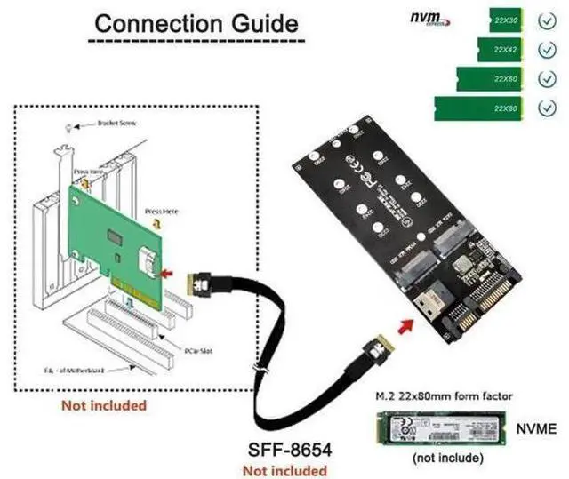 Alt view image 11 of 14 - 2-in-1 Combo Adapter: M.2 NVMe to SFF-8654 + NGFF SATA to SATA Port for Motherboard