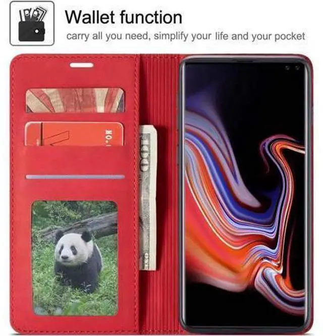 Alt view image 14 of 14 - Case for Samsung Galaxy S20 Ultra Premium PU Leather Cover TPU Bumper with Card Holder Kickstand Shockproof Flip Wallet Cover for Galaxy S20 Ultra Red