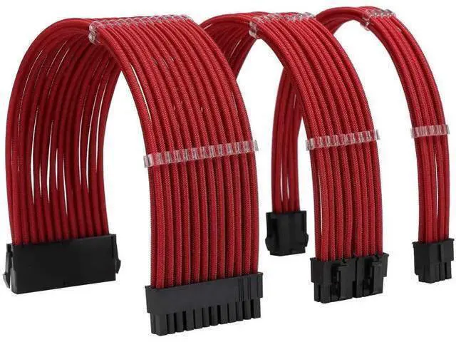 Alt view image 7 of 12 - Red Braided PSU Extension Cable Kit, 18AWG ATX 24Pin + EPS 8Pin + PCIe 8Pin Cables with Cable Combs