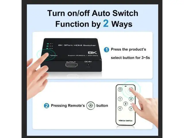 Alt view image 9 of 14 - 3 in 1 Out HDMI 2.1 Switch 8K@60Hz, 4K@120Hz HDMI Switcher 3 Port, 8K HDMI Auto Switch 3x1 Selector with IR Remote for Xbox,PS5,PS4,UHD TV, Support 48Gbps, HDCP 2.3,HDR 10+, 1080P@240Hz