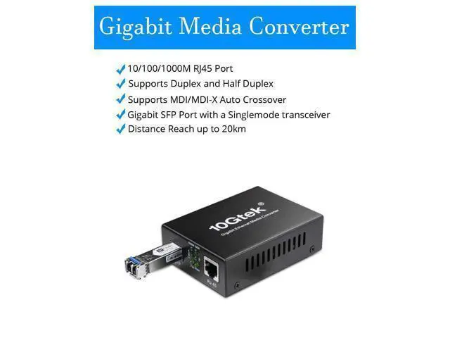 Alt view image 9 of 14 - Fiber to Ethernet Media Converter, Gigabit Single Mode SFP LC Converter, 1000Base-LX to 10/100/1000M RJ45, SMF, 1310nm, up to 20km (12.4miles)