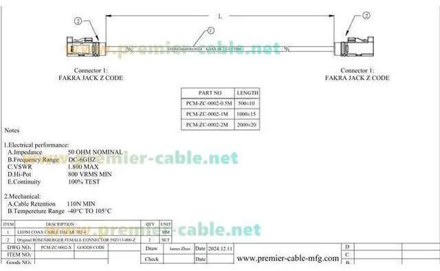 Alt view image 12 of 12 - Original Rosenberger 59Z113-000-Z FAKRA Z Female to Female RF Coaxial Cable 50 Ohm Vehicle Car GPS Antenna Extension Cable for ADAS, FPD-Link GMSL2 Camera, Satellite Radio, Infotainment (2M/6.6FT)