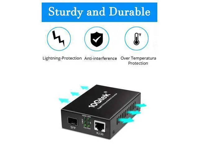 Alt view image 12 of 14 - Fiber to Ethernet Media Converter, Gigabit Single Mode SFP LC Converter, 1000Base-LX to 10/100/1000M RJ45, SMF, 1310nm, up to 20km (12.4miles)