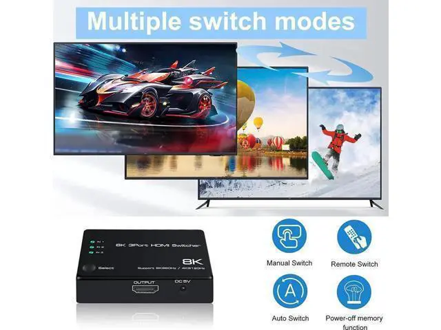 Alt view image 14 of 14 - 3 in 1 Out HDMI 2.1 Switch 8K@60Hz, 4K@120Hz HDMI Switcher 3 Port, 8K HDMI Auto Switch 3x1 Selector with IR Remote for Xbox,PS5,PS4,UHD TV, Support 48Gbps, HDCP 2.3,HDR 10+, 1080P@240Hz