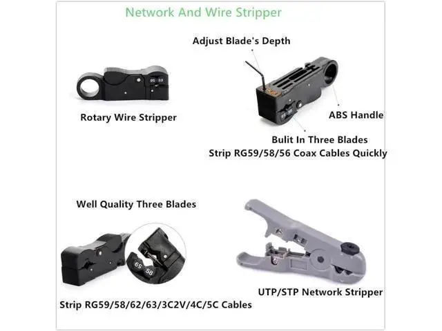 Alt view image 10 of 14 - Aomoproing Network Cable Repair Maintenance Tool Kit Set 11 in 1 Portable Phone Cable Crimper 8P8C 4P4C 6P6C Connectors RJ45 RJ11 Cat5 Cat6 Cable Tester