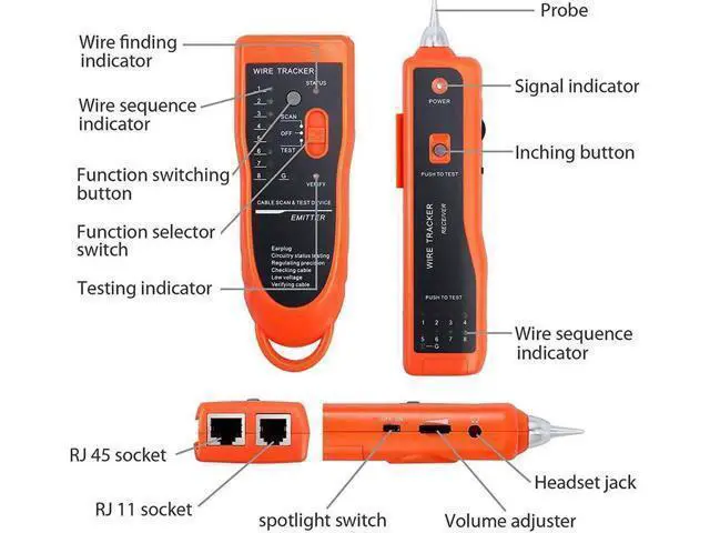 Alt view image 10 of 14 - Wire Tester RJ45 RJ11 Cable Tracker Line Finder Multifunction Wire Tracker Ethernet LAN Network Cat5 Cat6 with Earphone for Cable Collation, Network Maintenance Collation, Telephone Line Test